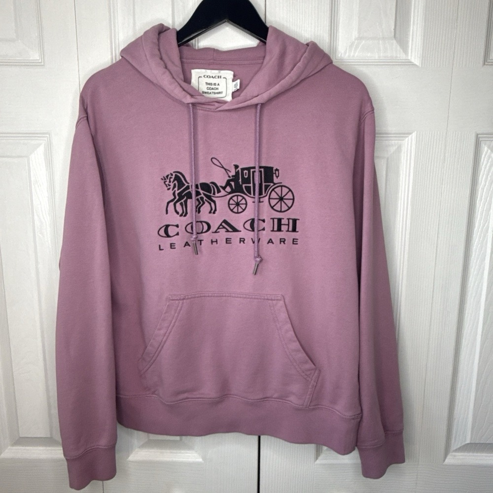 COACH Leatherware Horse & Carriage Logo Pullover Hoodie Sweatshirt Purple Size L
